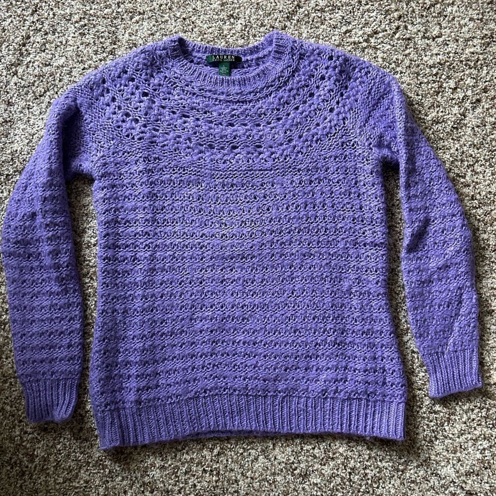 Lauren Ralph Lauren Cottagecore Lilac Open Knit Boho Chic Alpaca Blend Sweater